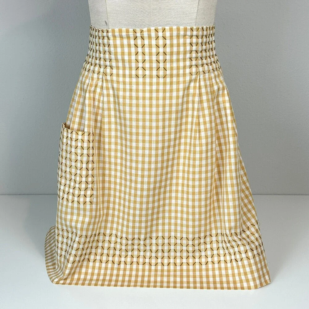 Vintage Tan & White Gingham Handmade Half-Apron 1950s